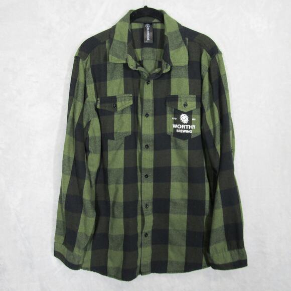 Burnside Flannel Shirt Mens Large Plaid Button Up Worthy Brewing Brewing Company - Picture 1 of 10